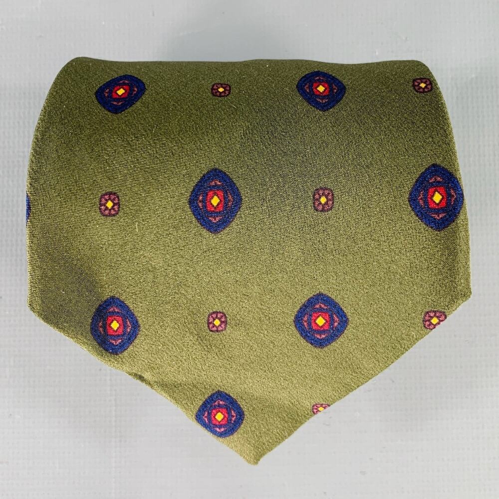 GIANNI VERSACE Green Navy Dots Silk Tie